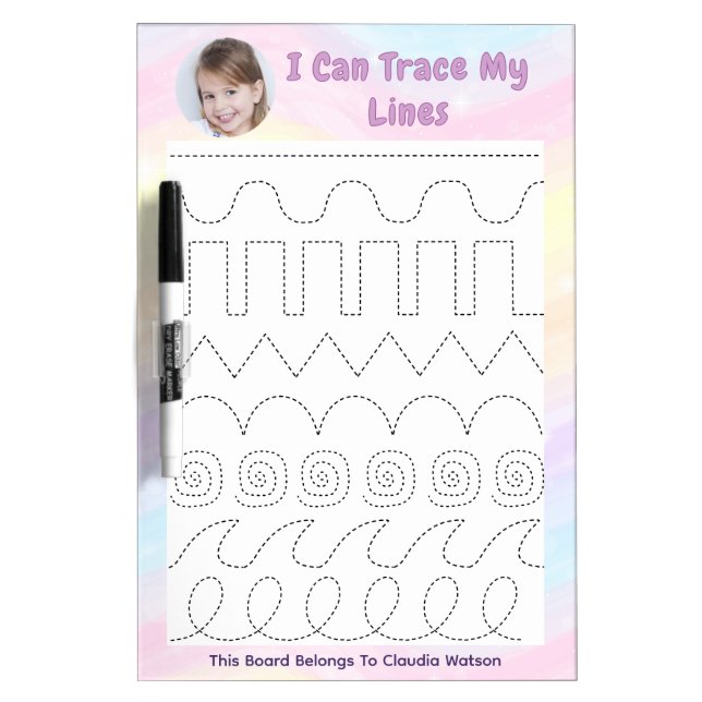 Cute Personalized Lines Tracing Practice  Dry Erase Board (Front)