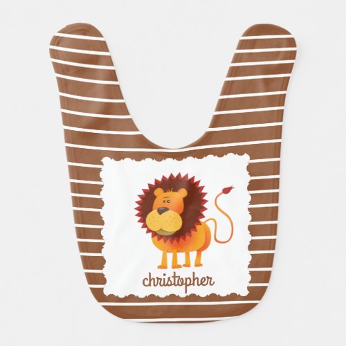 Cute personalized LION bib on brown stripes