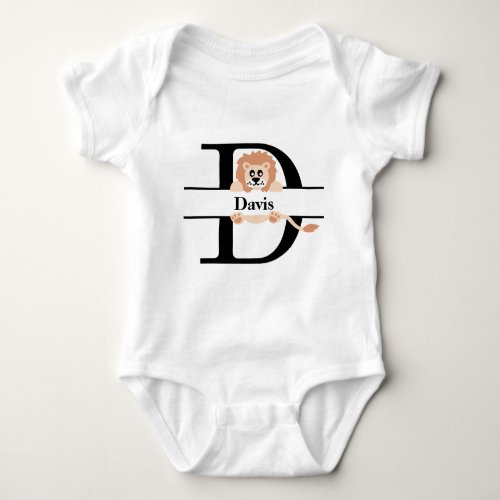 Cute Personalized Lion Monogram Baby Bodysuit