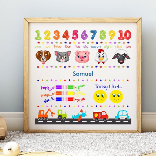 Cute Personalized Little Boy Learning Poster