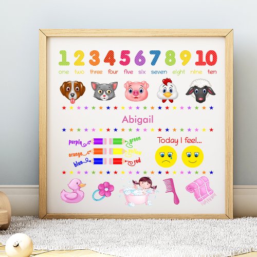 Cute Personalized Little Girl Learning Poster