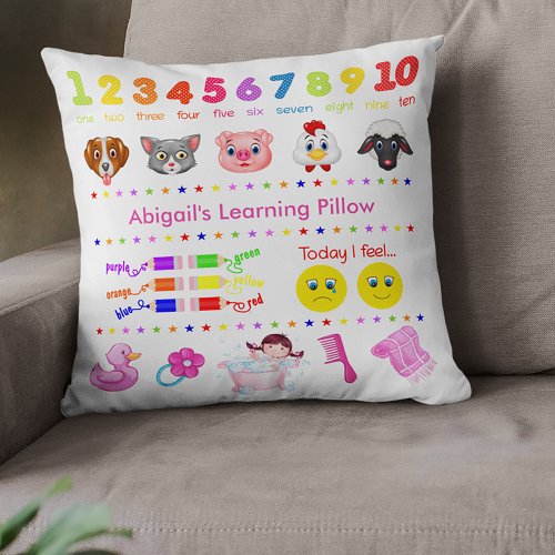 Cute Personalized Little Girl Learning Throw Pillow