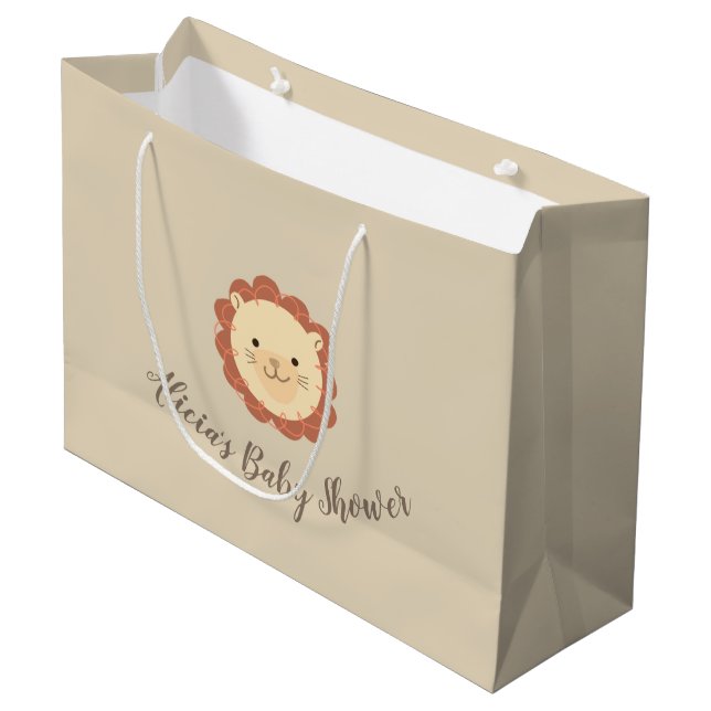 Cute Personalized Little Lion Baby Shower Gift Bag (Front Angled)