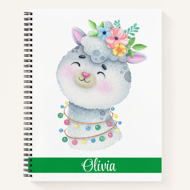 Cute Personalized Llama  Notebook (Front)