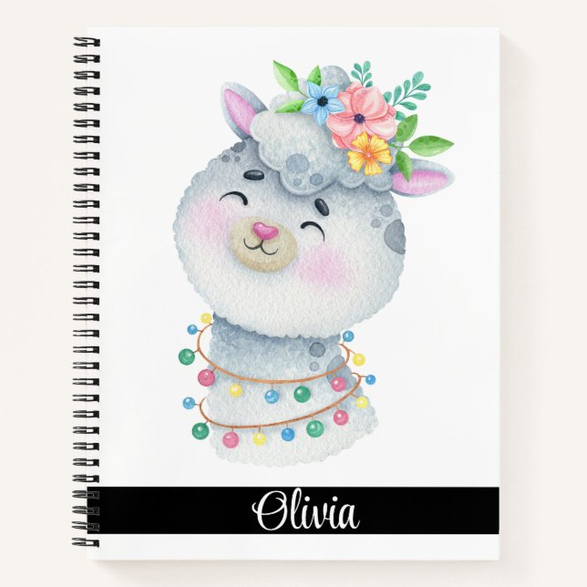 Cute Personalized Llama  Notebook (Front)