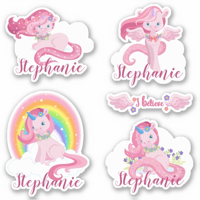 Cute Personalized Magical Unicorn Custom Vinyl Sticker (Front)