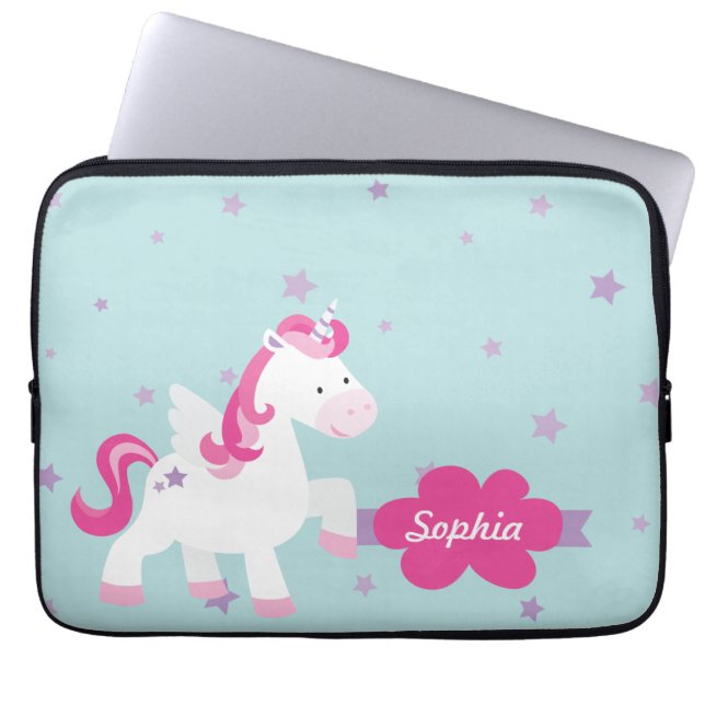 Cute Personalized Magical Unicorn Laptop Sleeve (Front)