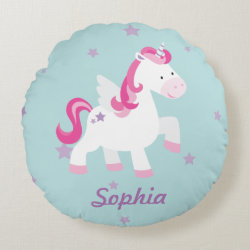 Cute Personalized Magical Unicorn Round Pillow