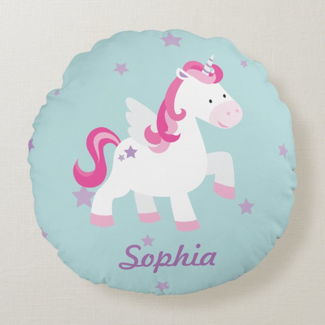 Cute Personalized Magical Unicorn Round Pillow (Front)