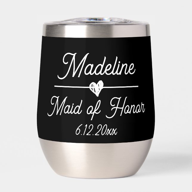 Cute Personalized Maid of Honor Gift Thermal Wine Tumbler (Front)