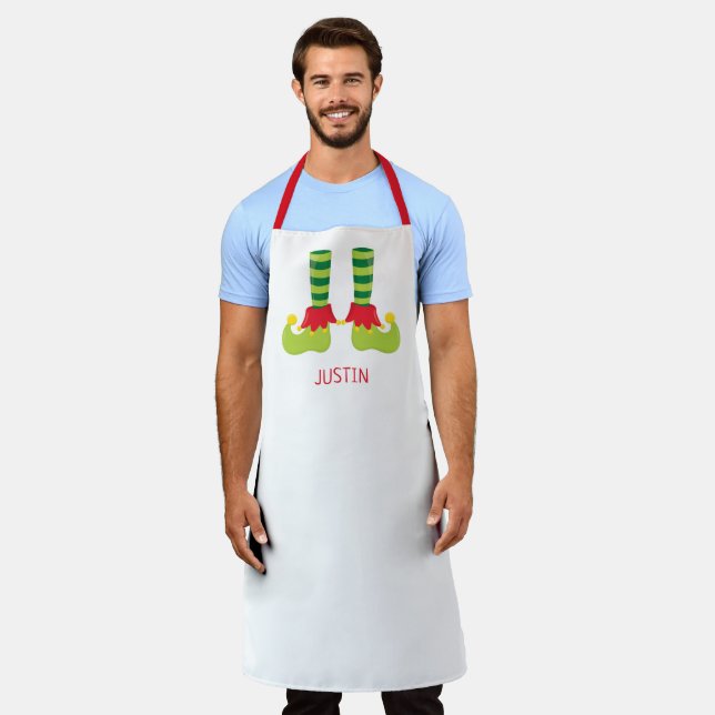 Cute Personalized Men's Elf Christmas Apron (Worn)