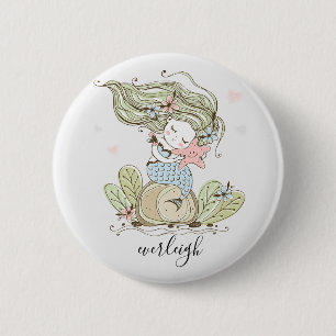 Cute Personalized Mermaid And Starfish Button