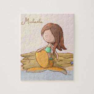 Cute Personalized Mermaid Beach Jigsaw Puzzle