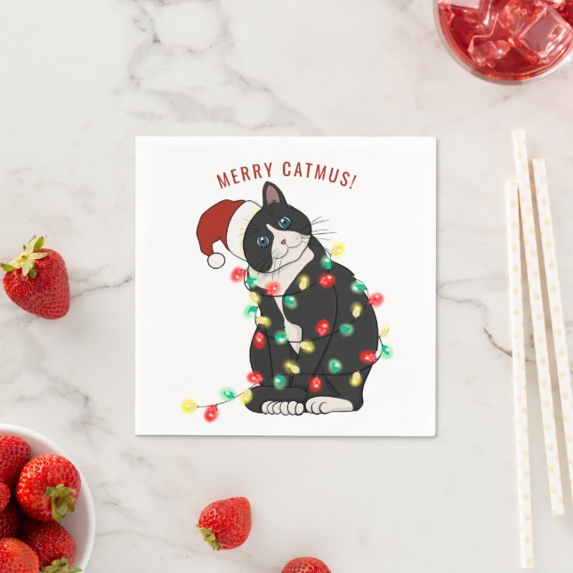 Cute Personalized Merry CatMus Funny Christmas   Napkins (Insitu)