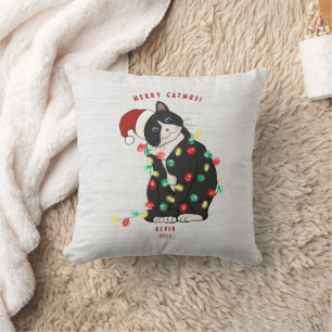 Cute Personalized Merry CatMus Funny Christmas Throw Pillow