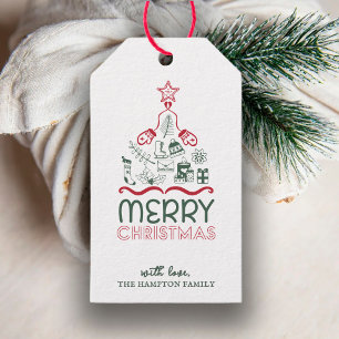 Cute Personalized Merry Christmas Doodle Tree Gift Tags