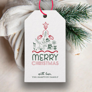 Cute Personalized Merry Christmas Doodle Tree Gift Tags