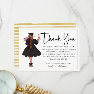 Cute Personalized Modern Watercolor Girl Graduate  Thank You Card