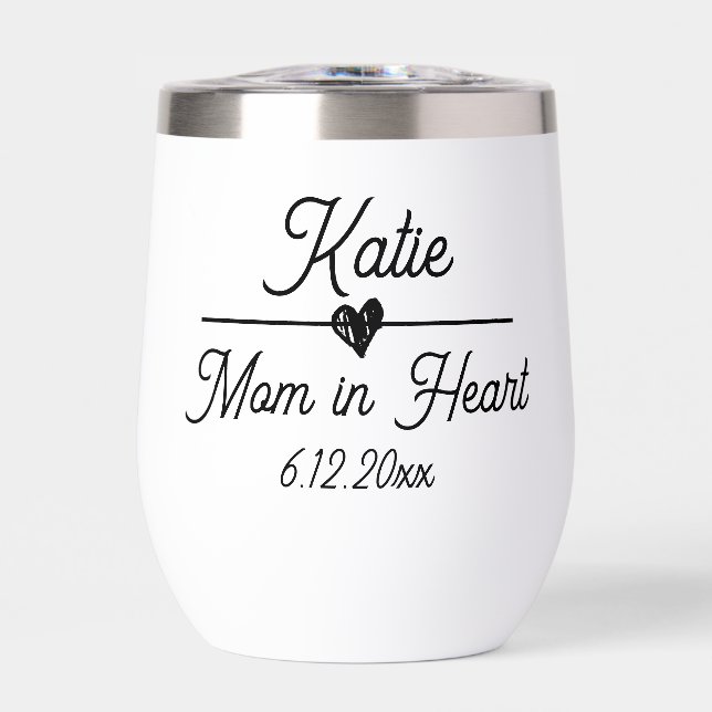 Cute Personalized Mom in Heart Thermal Wine Tumbler (Front)