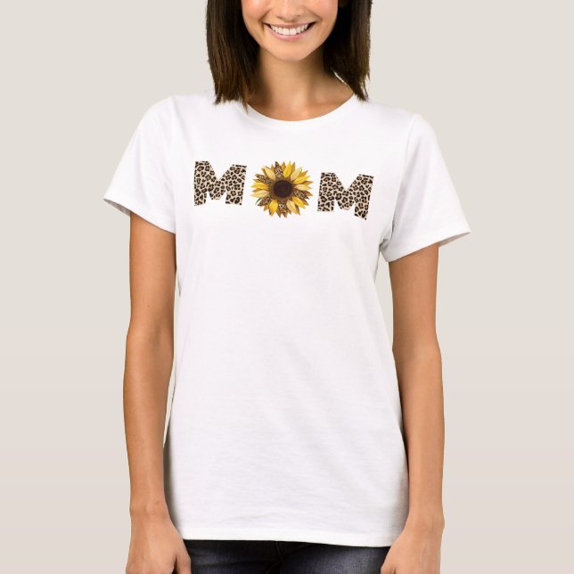 Cute Personalized MoM sunflower & Leopard Prints T-Shirt (Front)
