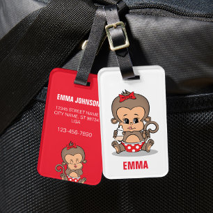 Cute Personalized Monkey Girl Luggage Tag (Bottle)