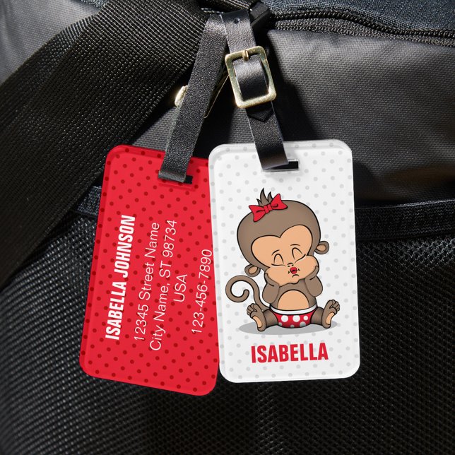 Cute Personalized Monkey Luggage Tag (K) (Creator Uploaded)