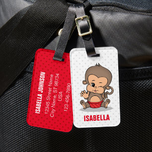 Cute Personalized Monkey Luggage Tag (W)