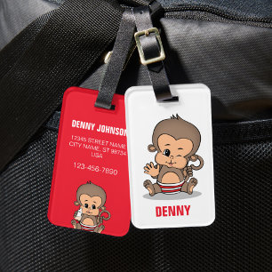 Cute Personalized Monkey Luggage Tag (Waving)