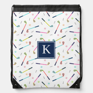 Cute Personalized Monogram Golf Pattern Women Drawstring Bag