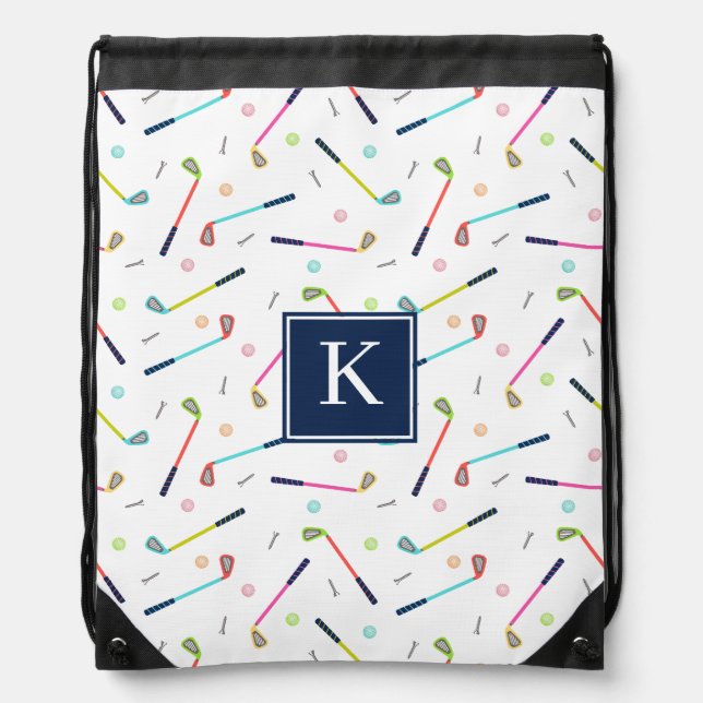 Cute Personalized Monogram Golf Pattern Women Drawstring Bag (Front)