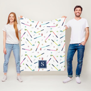 Cute Personalized Monogram Golf Pattern Women Fleece Blanket