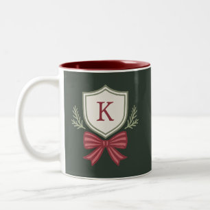 Cute Personalized Monogram Initial Bow Christmas Two-Tone Coffee Mug