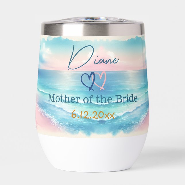Cute Personalized Mother of the Bride Coastal Thermal Wine Tumbler (Front)