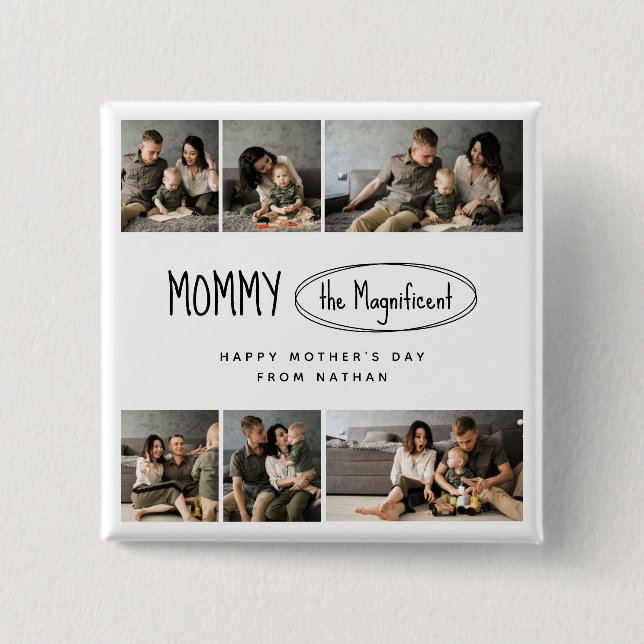Cute Personalized Mothers Day Family Photo Button (Front)