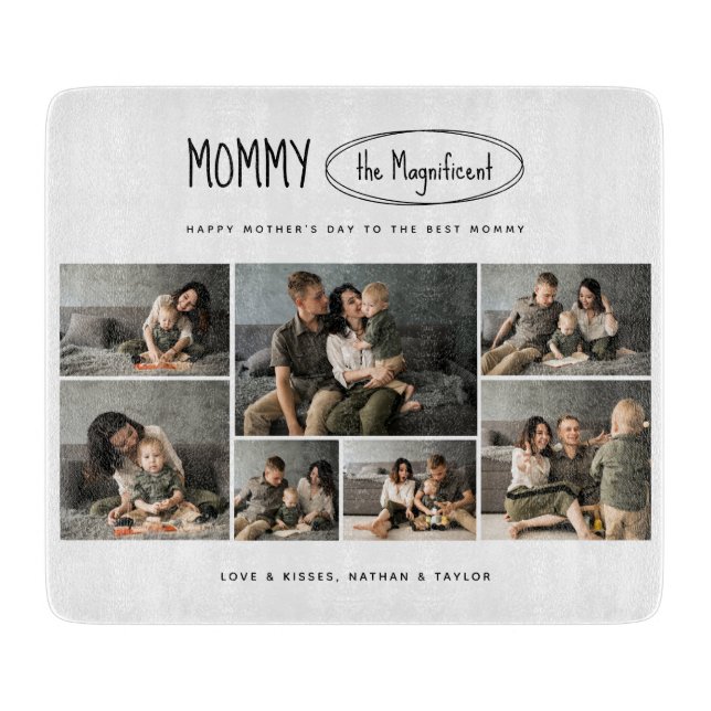 Cute Personalized Mothers Day Family Photo Cutting Board (Front)