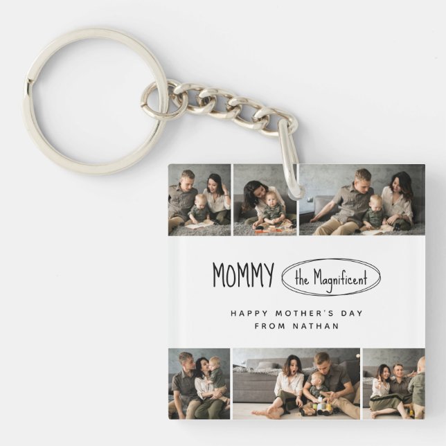 Cute Personalized Mothers Day Family Photo Keychain (Front)