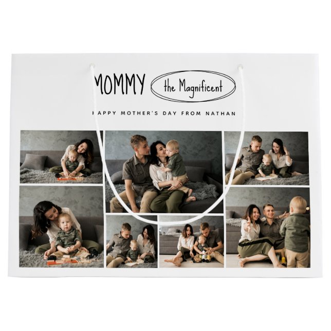 Cute Personalized Mothers Day Family Photo Large Gift Bag (Front)