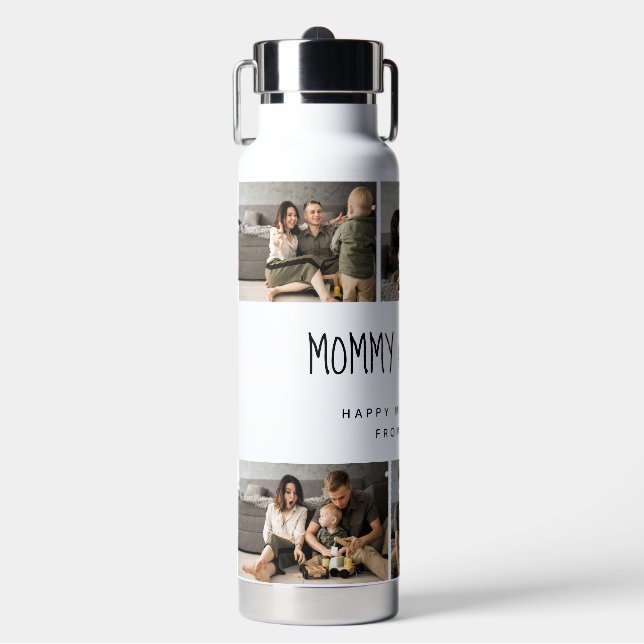 Cute Personalized Mothers Day Family Photo Water Bottle (Front)