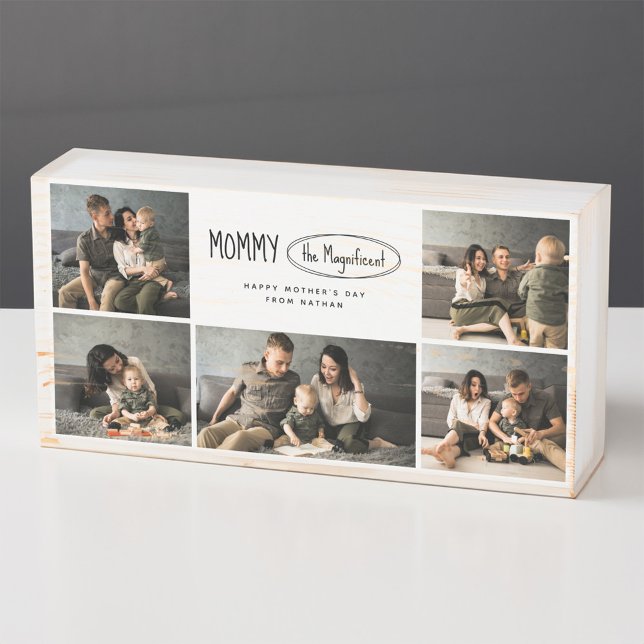 Cute Personalized Mothers Day Family Photo Wooden Box Sign (Creator Uploaded)