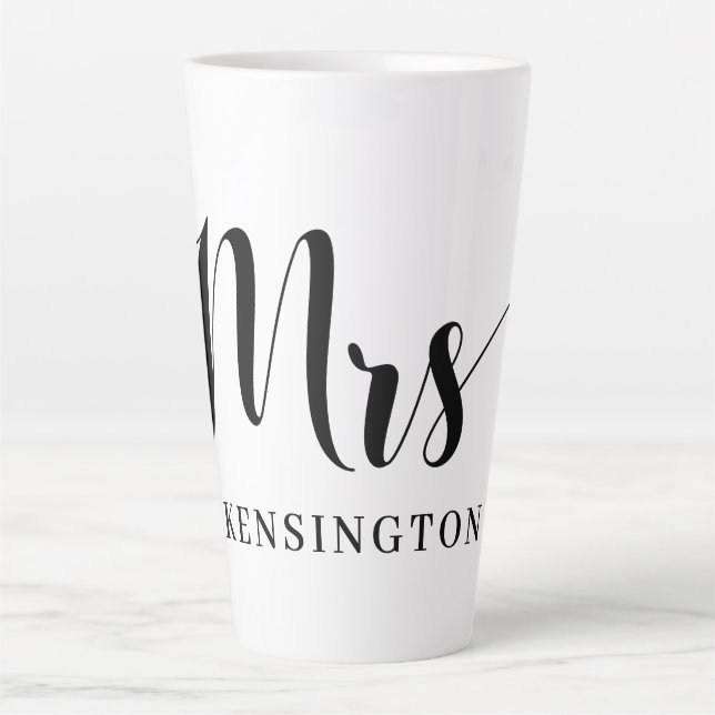 Cute Personalized Mrs Newlywed Typography Latte Mug (Front)