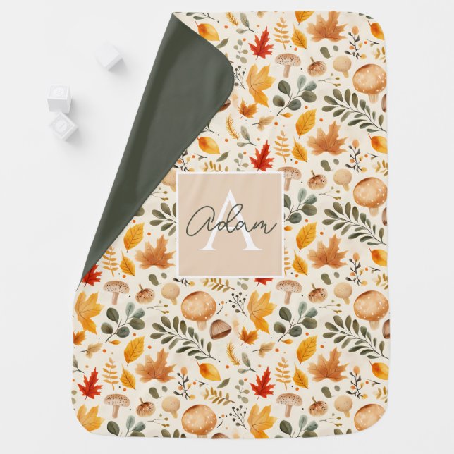 Cute Personalized Mushroom Leaves Baby Blanket (In Situ)