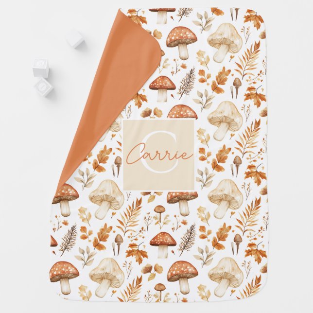 Cute Personalized Mushroom Leaves Baby Blanket (In Situ)