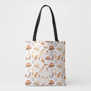 Cute Personalized Mushrooms and Leaves Fall Tote Bag