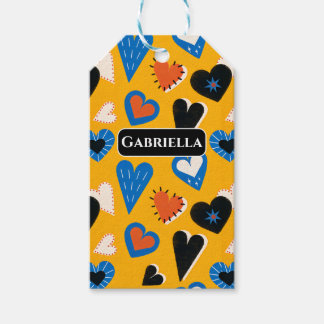Cute Personalized Mustard Hearts Pattern Gift Tags