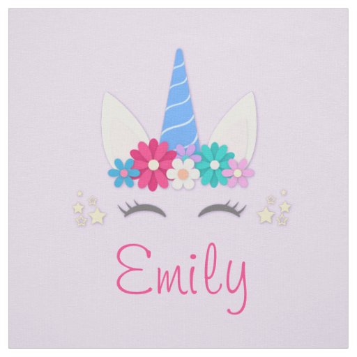 Cute Personalized Name and Unicorn Quilt Square Fabric