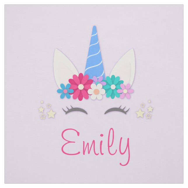 Cute Personalized Name and Unicorn Quilt Square Fabric (Swatch)