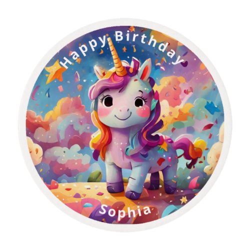 cute personalized name birthday colorful unicorn  edible frosting rounds