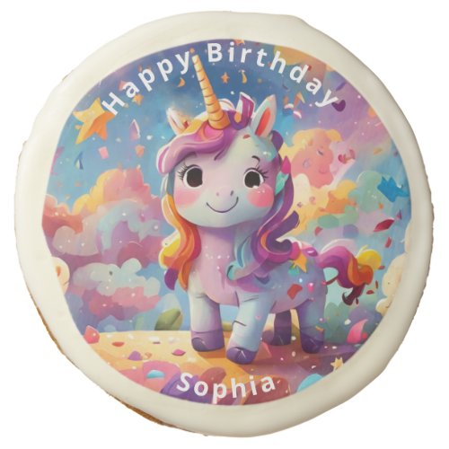 cute personalized name birthday colorful unicorn  sugar cookie