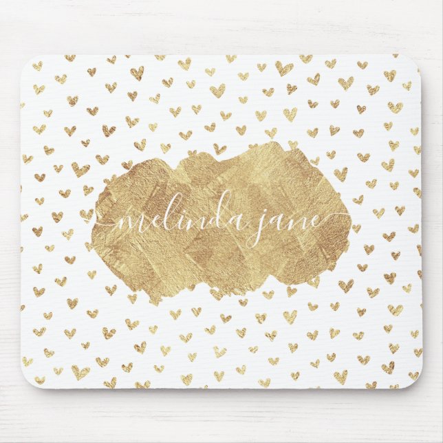 Cute Personalized Name Gold Hearts Mousepad (Front)