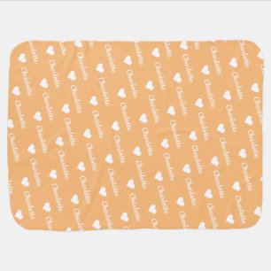 Cute Personalized Name Heart Pattern Peach Baby Blanket